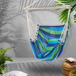 Swing chair in blue green hammock