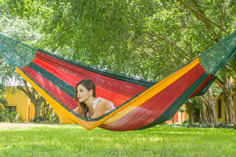 outdoor cotton hammock, red, green, yellow hammock