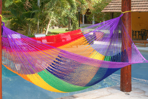 rainbow coloured hammock, outdoor hammock